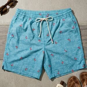 Old Navy Men's Large Blue Pink Flamingo Swim Trunks Board Shorts Mesh Lining